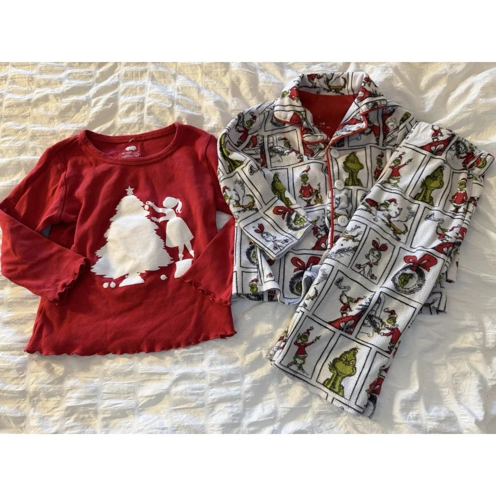 12 &‎ 12/18 Month Christmas Bundle-Grinch fleece Pjs And 100% Cotton Graphic Tee